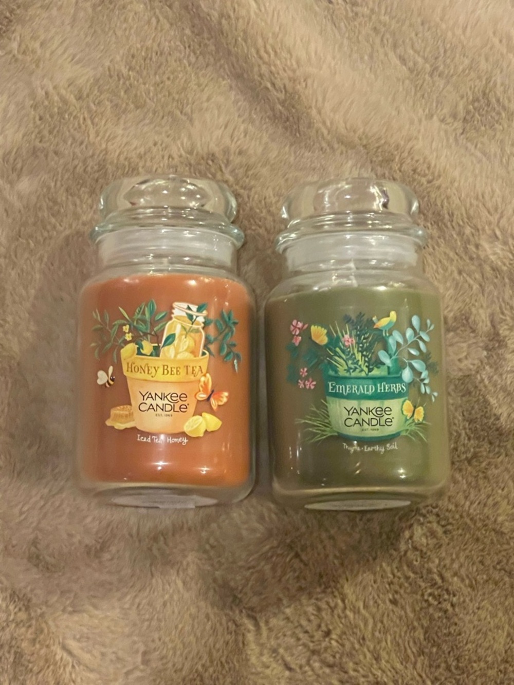 YANKEE CANDLE HONEY BEE TEA AND EMERALD HERBS DUO BUDNLE SET LARGE XL JAR NEW